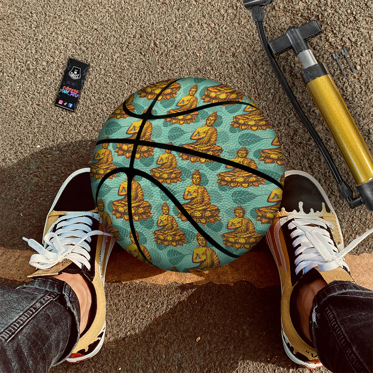 Buddha Sits On The Leaf Print Pattern Basketball - Image 2