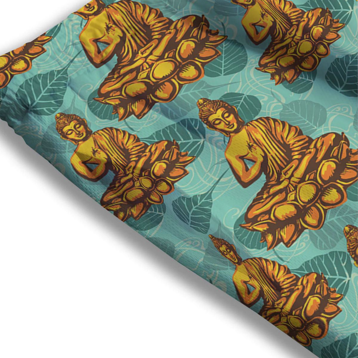 Buddha Sits On The Leaf Print Pattern Mesh Shorts - Image 3