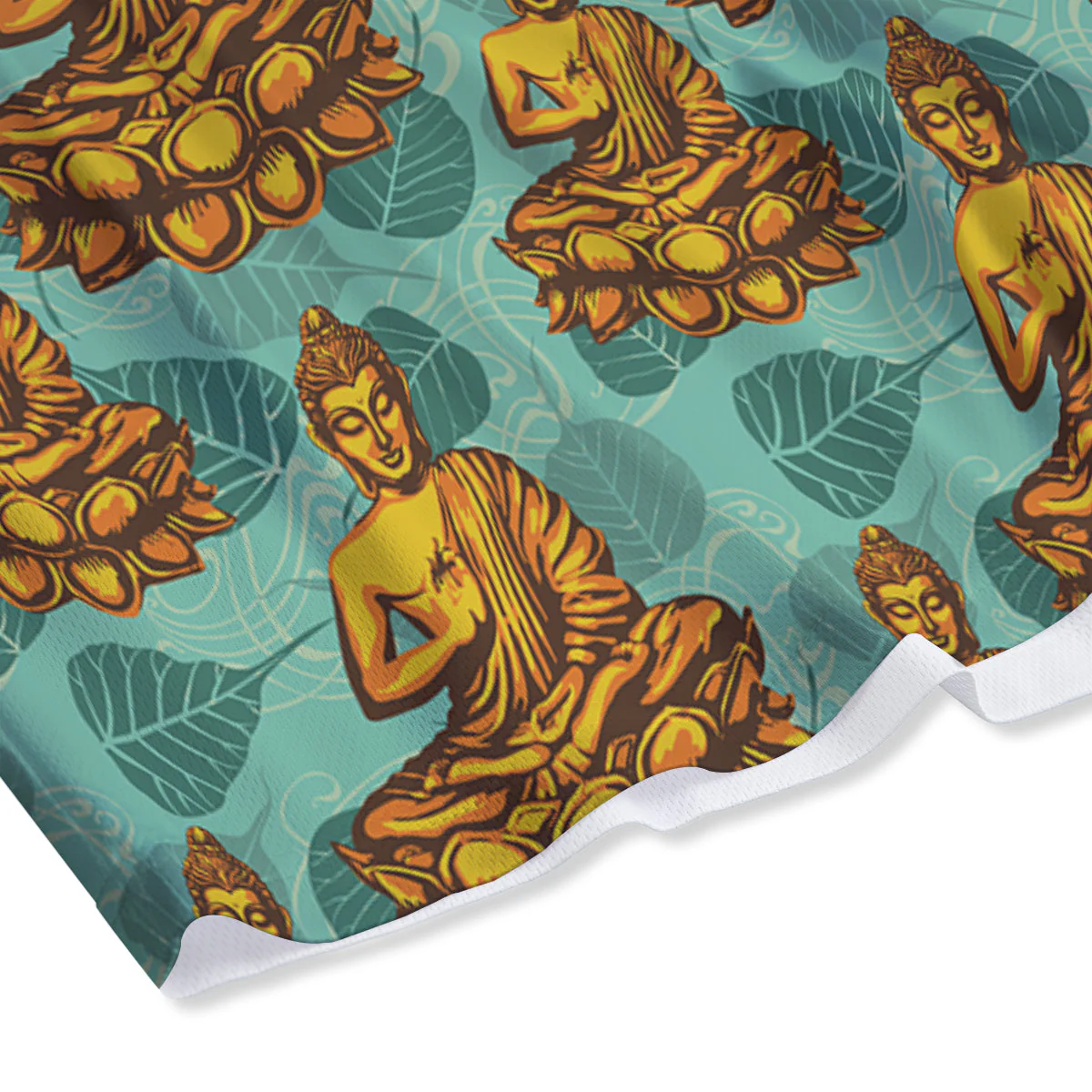 Buddha Sits On The Leaf Print Pattern Mesh Shorts - Image 4