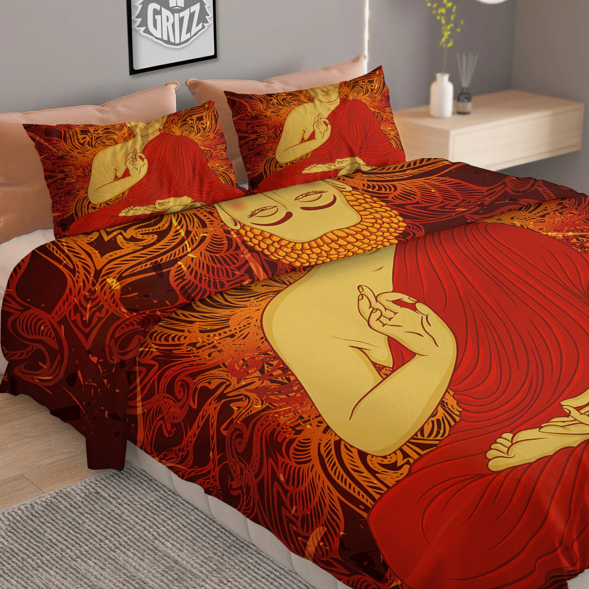 Buddha Statue Vintage Print Duvet Cover Bedding Set - Image 2