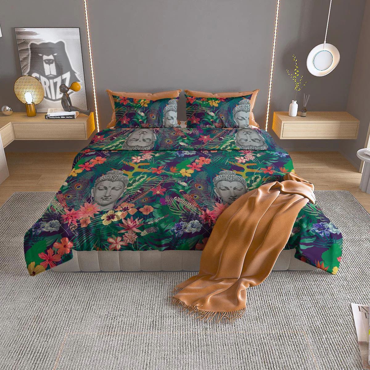 Buddha Tropical Print Pattern Duvet Cover Bedding Set