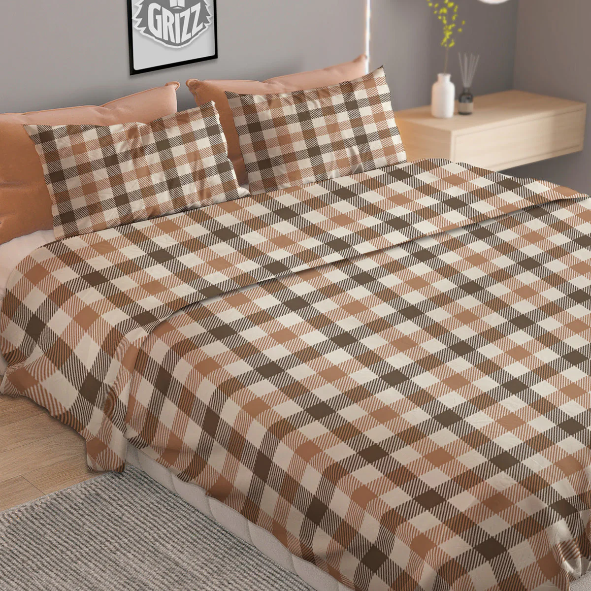 Buffalo Check Beige And Brown Print Duvet Cover Bedding Set - Image 2