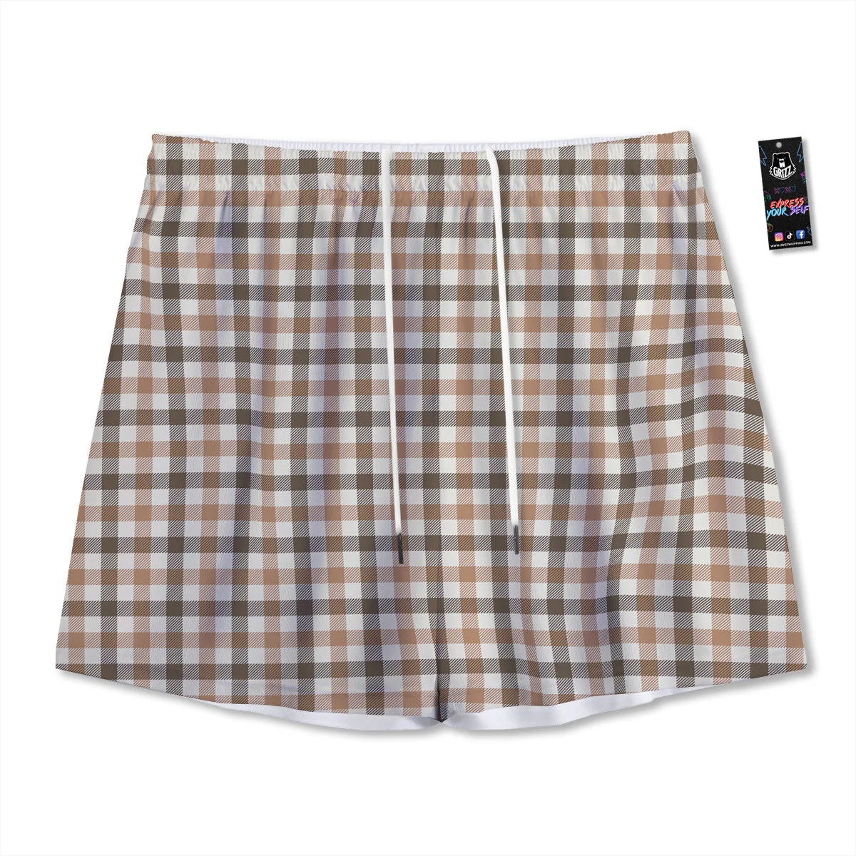 Buffalo Check Beige And Brown Print Mesh Shorts