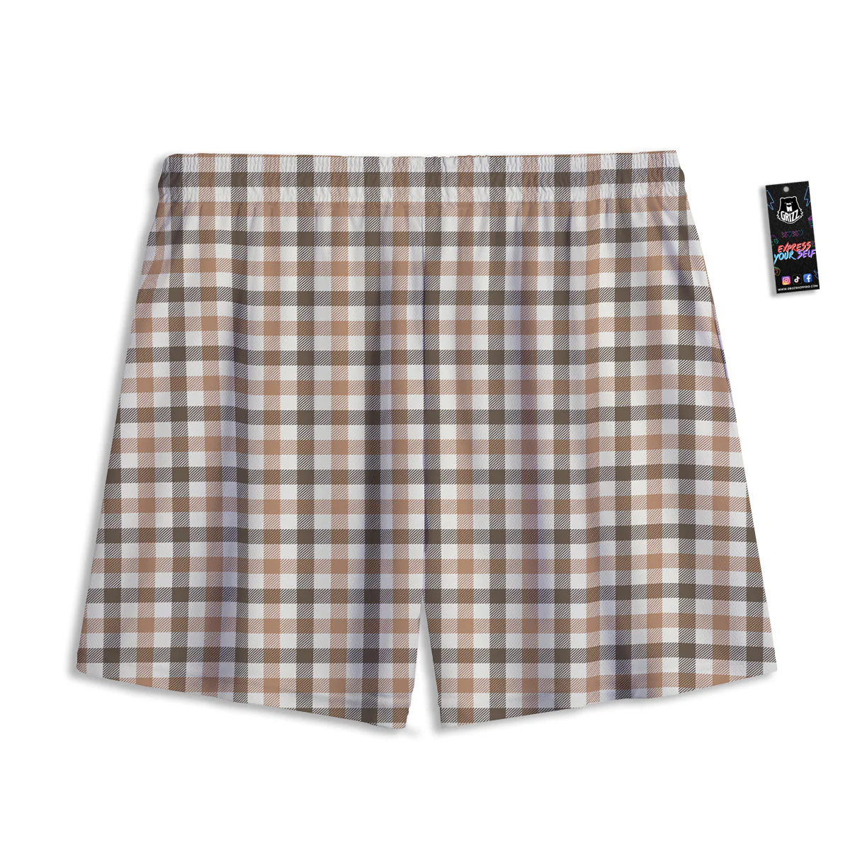 Buffalo Check Beige And Brown Print Mesh Shorts - Image 2