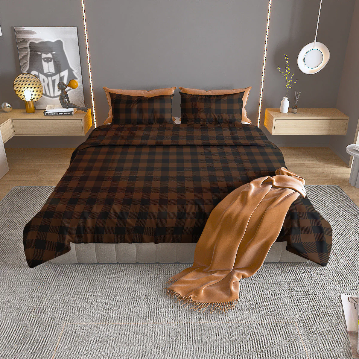 Buffalo Check Black And Brown Print Duvet Cover Bedding Set