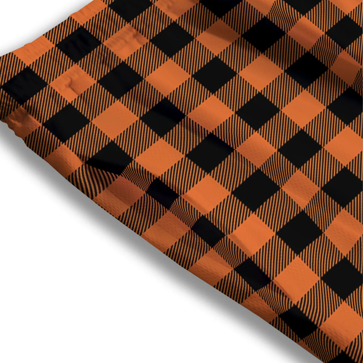 Buffalo Check Black And Orange Print Pattern Mesh Shorts - Image 3