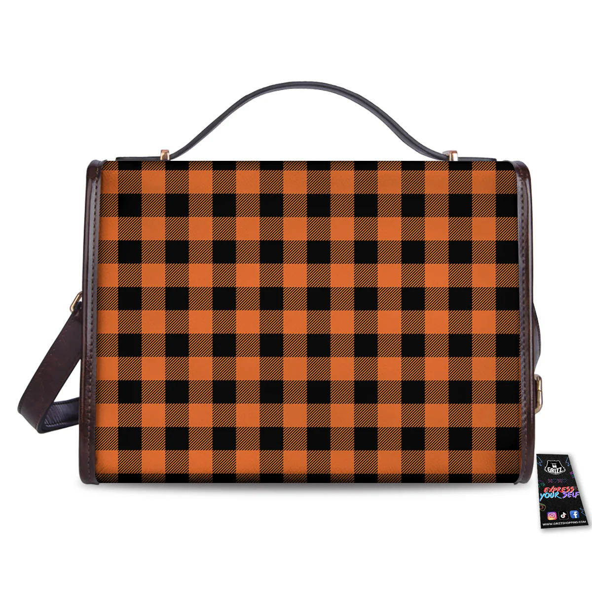 Buffalo Check Black And Orange Print Pattern Women's Satchel Bag - Image 2
