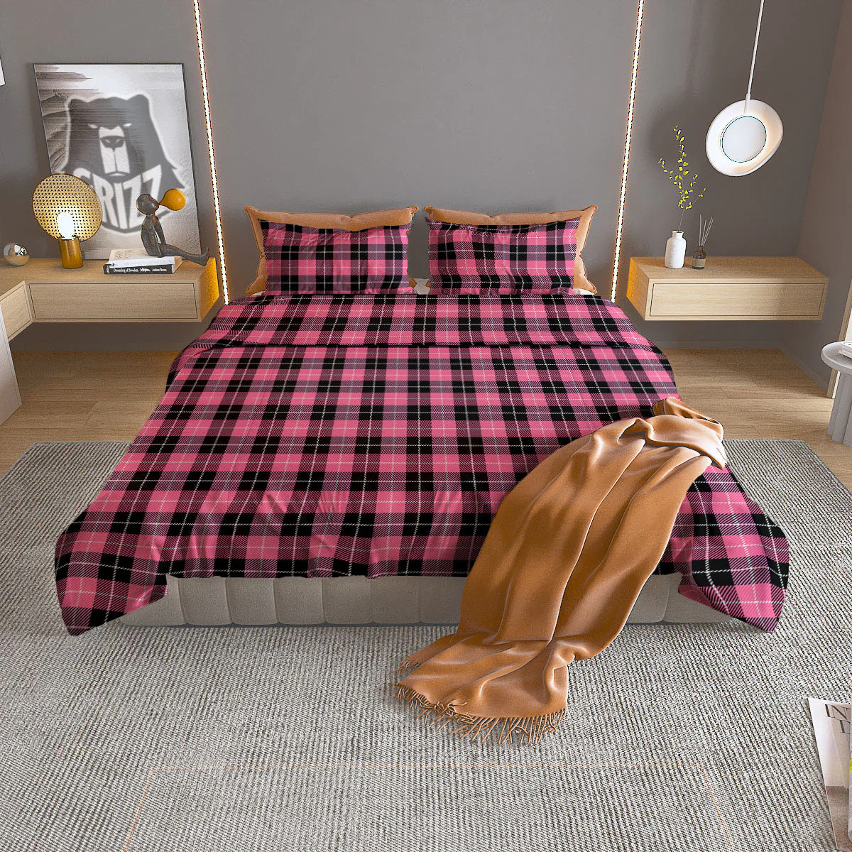 Buffalo Check Black And Pink Print Duvet Cover Bedding Set