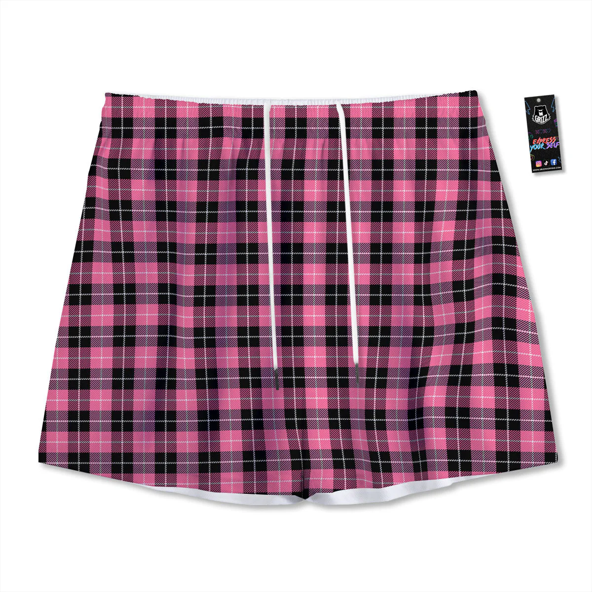 Buffalo Check Black And Pink Print Mesh Shorts