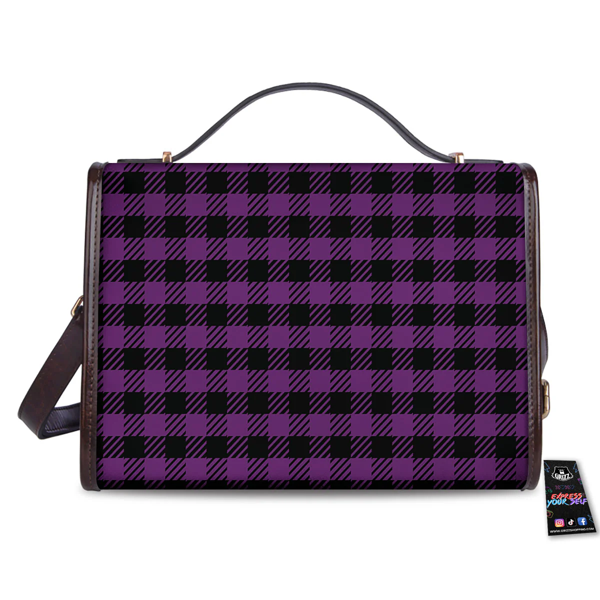Buffalo Check Black And Purple Print Women's Satchel Bag - Image 2
