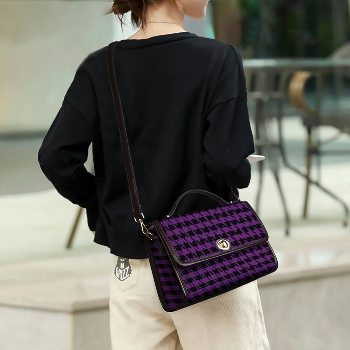 Buffalo Check Black And Purple Print Women's Satchel Bag - Image 3