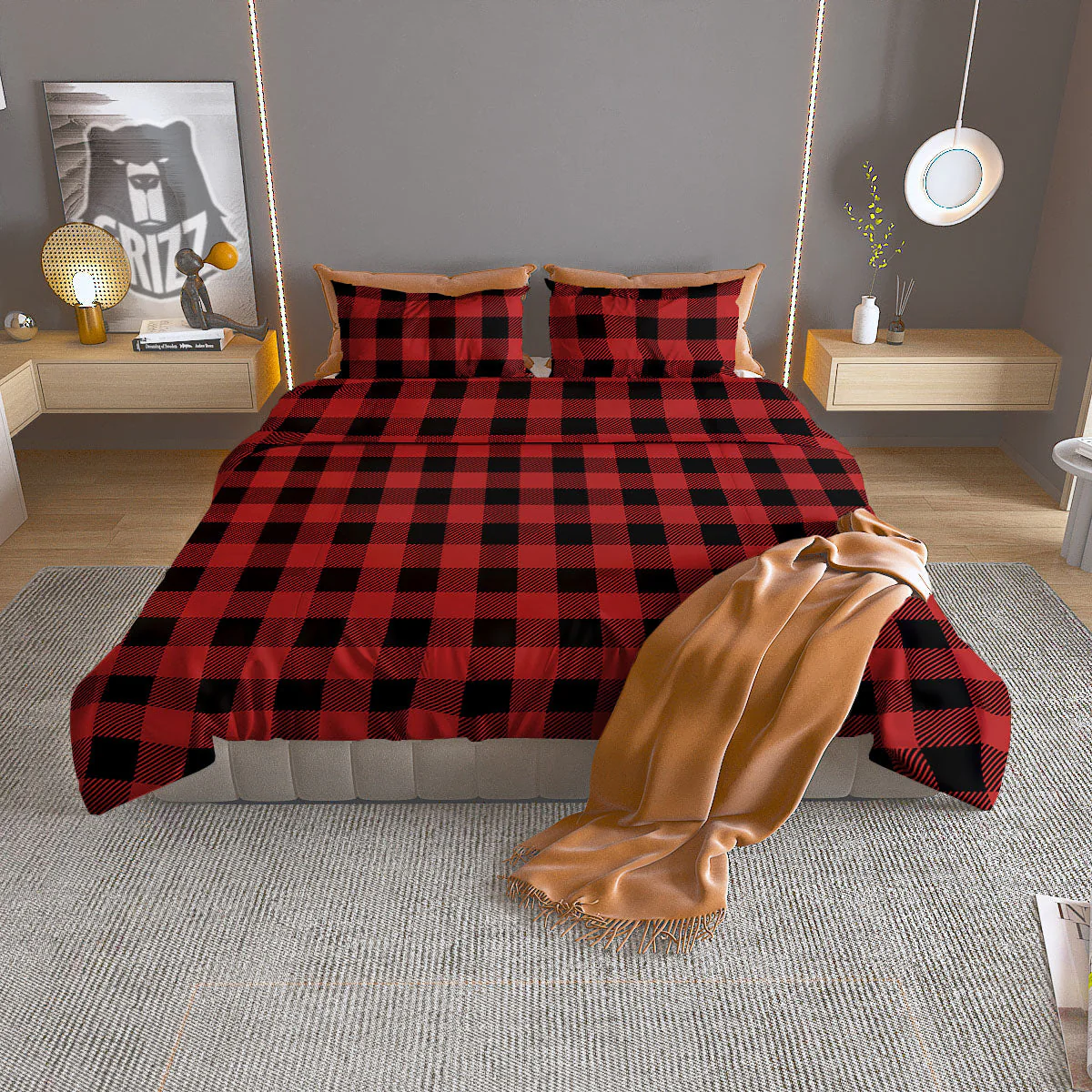Buffalo Check Black And Red Print Duvet Cover Bedding Set