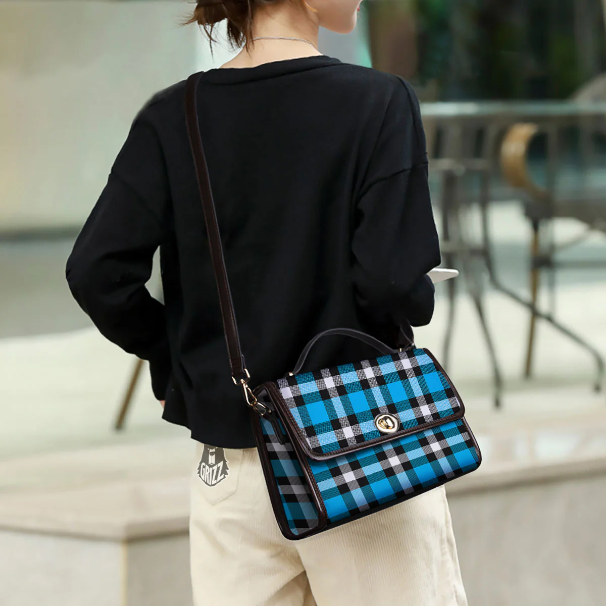 Buffalo Check Black And Turquoise Print Pattern Women's Satchel Bag - Image 3