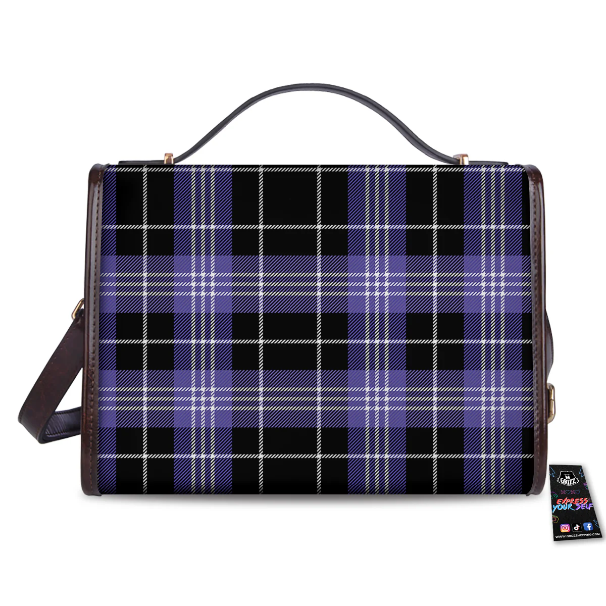 Buffalo Check Black And Violet Print Pattern Women's Satchel Bag - Image 2