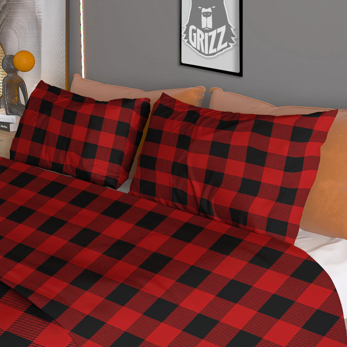 Buffalo Check Cardinal Red Print Pattern Duvet Cover Bedding Set - Image 3