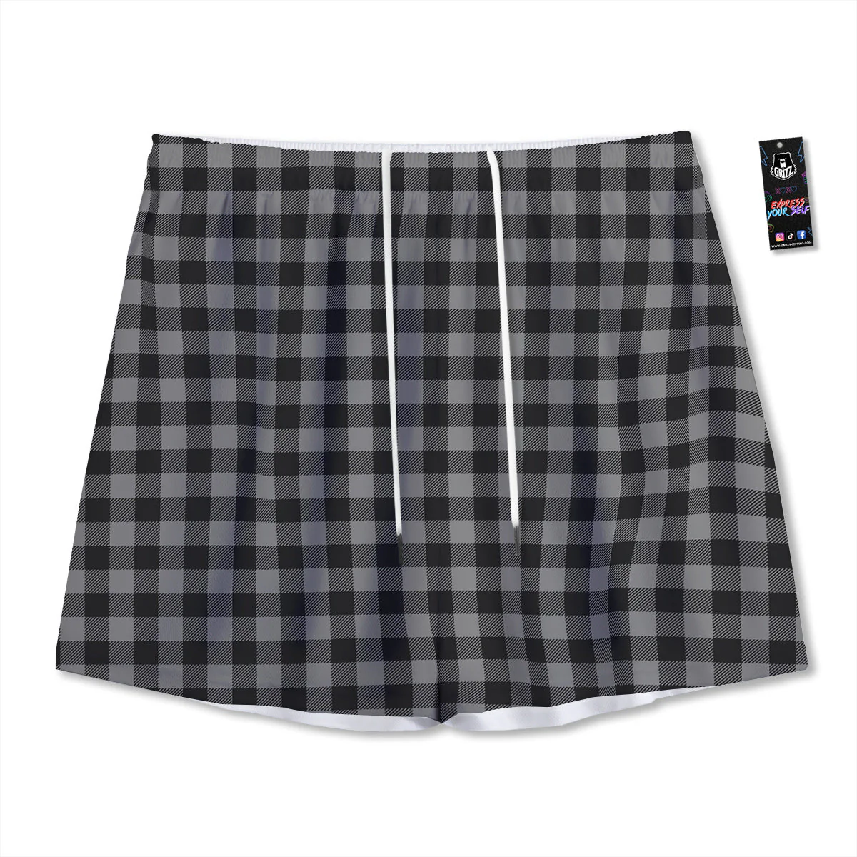 Buffalo Check Dark Grey And Black Print Mesh Shorts