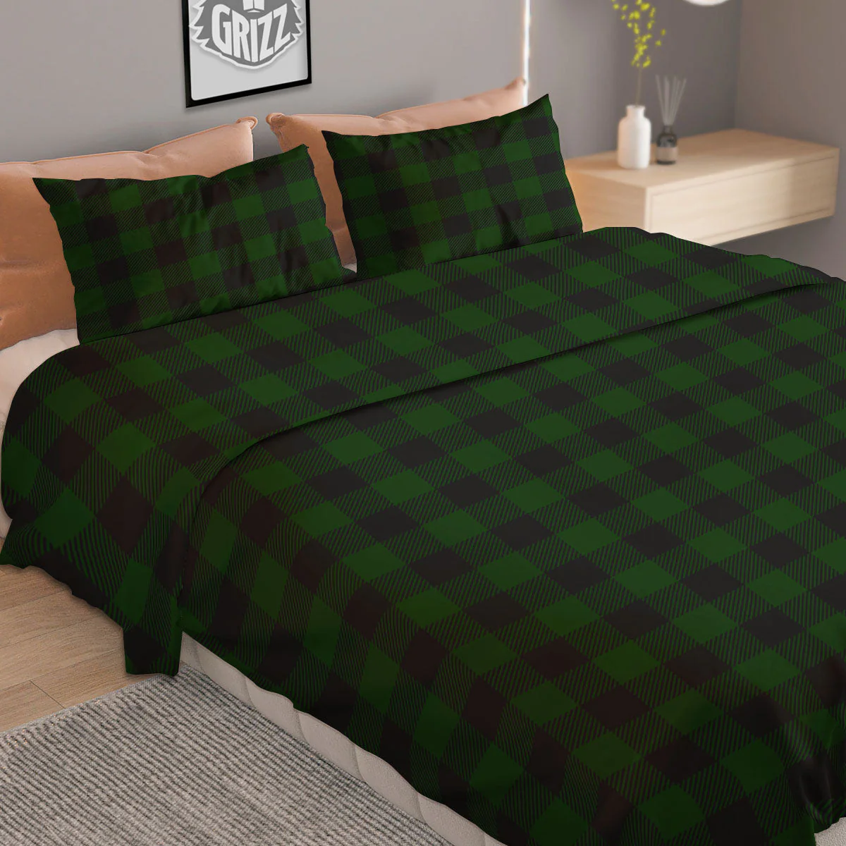 Buffalo Check Forest Green Print Pattern Duvet Cover Bedding Set - Image 2