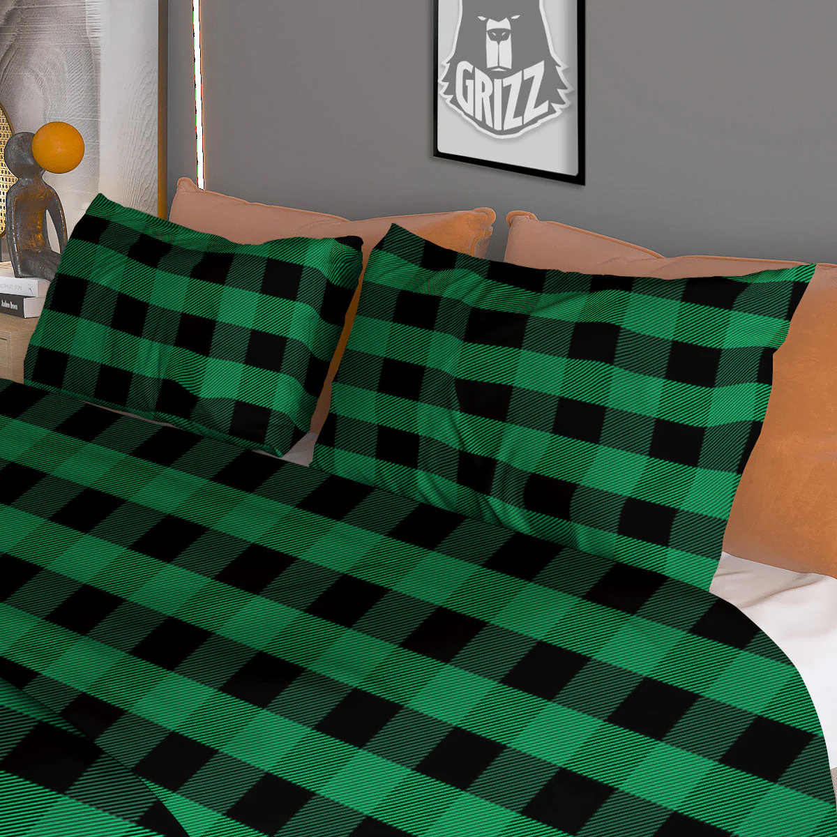 Buffalo Check Green Print Pattern Duvet Cover Bedding Set - Image 3