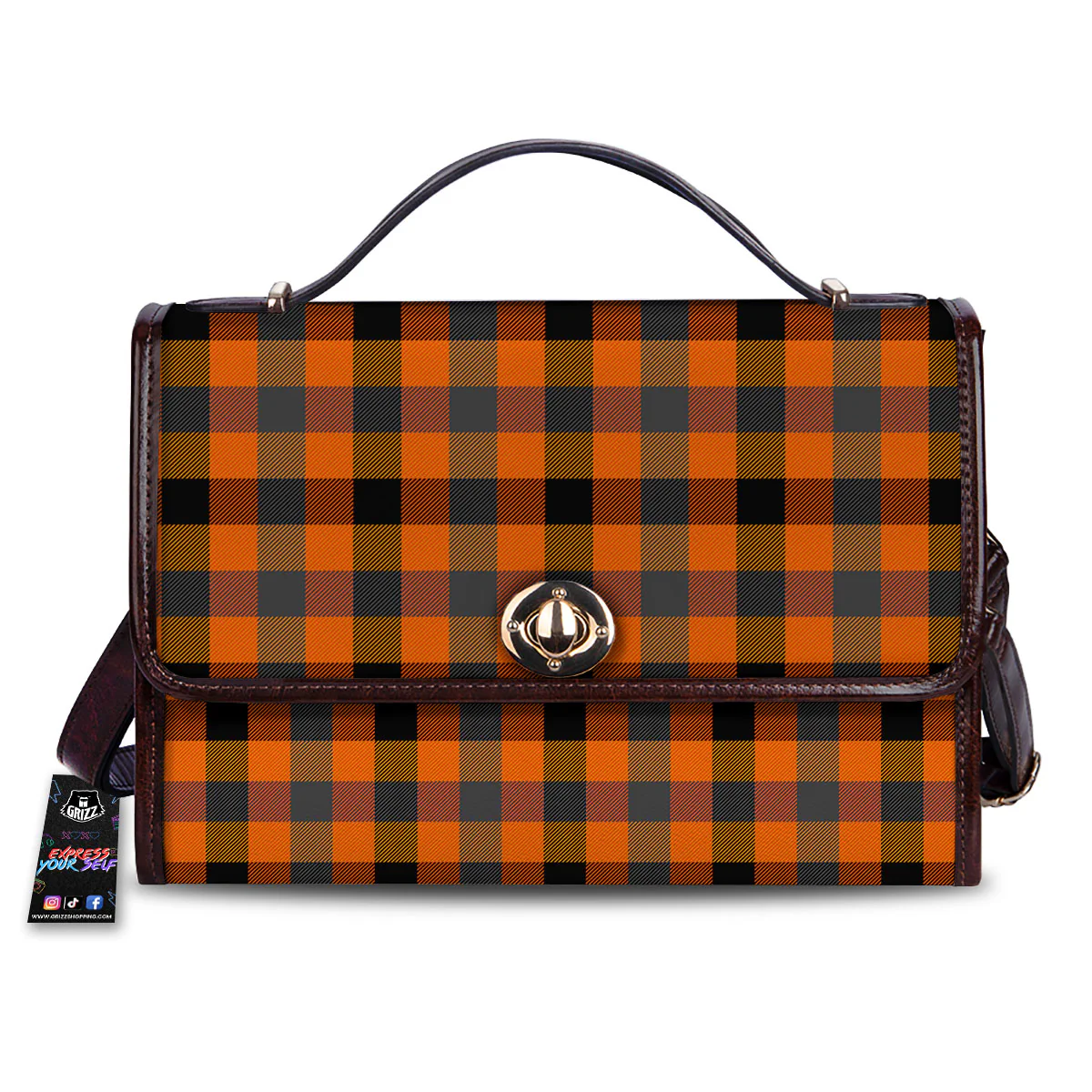Buffalo Check Halloween Orange Print Women's Satchel Bag