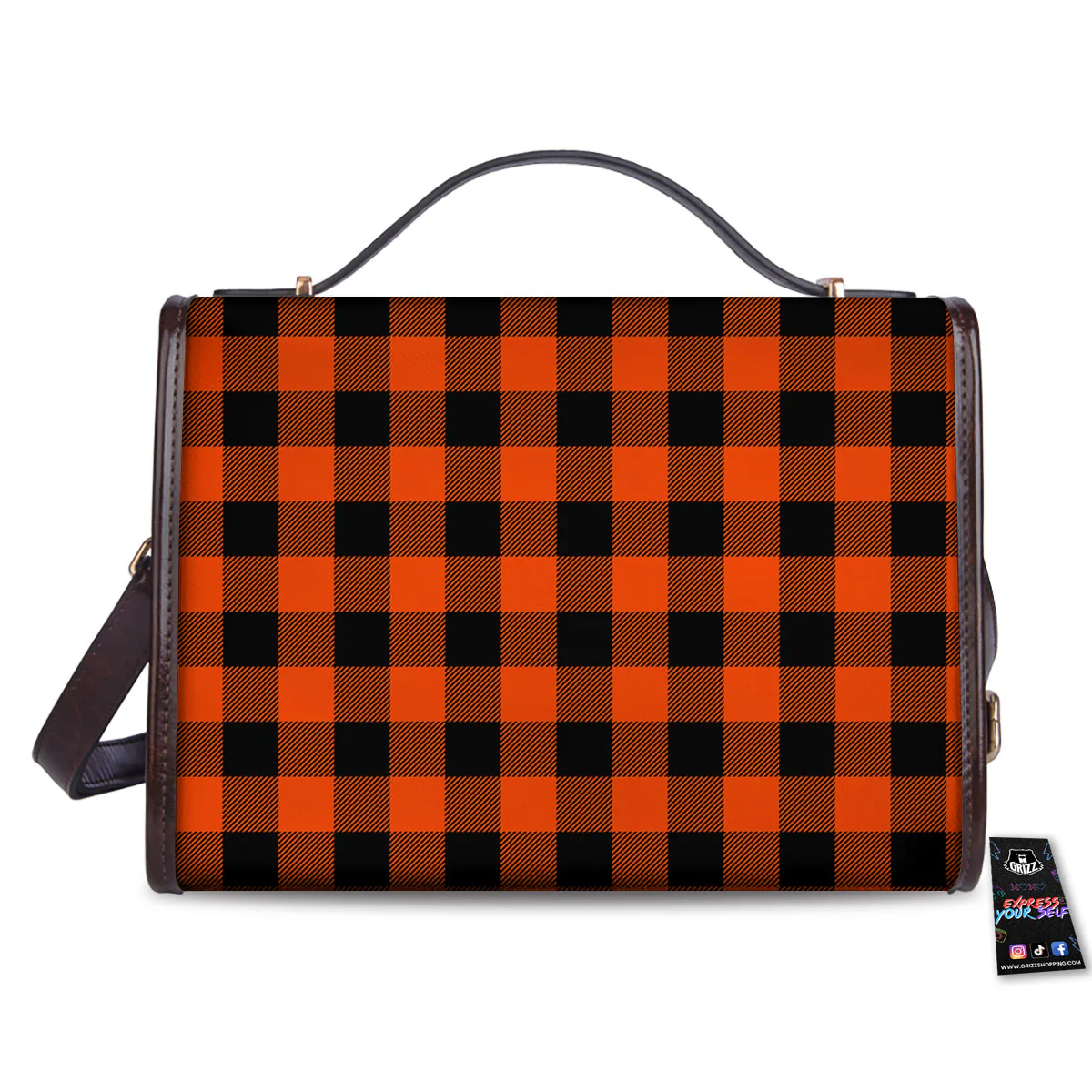 Buffalo Check Lava Orange Print Pattern Women's Satchel Bag - Image 2