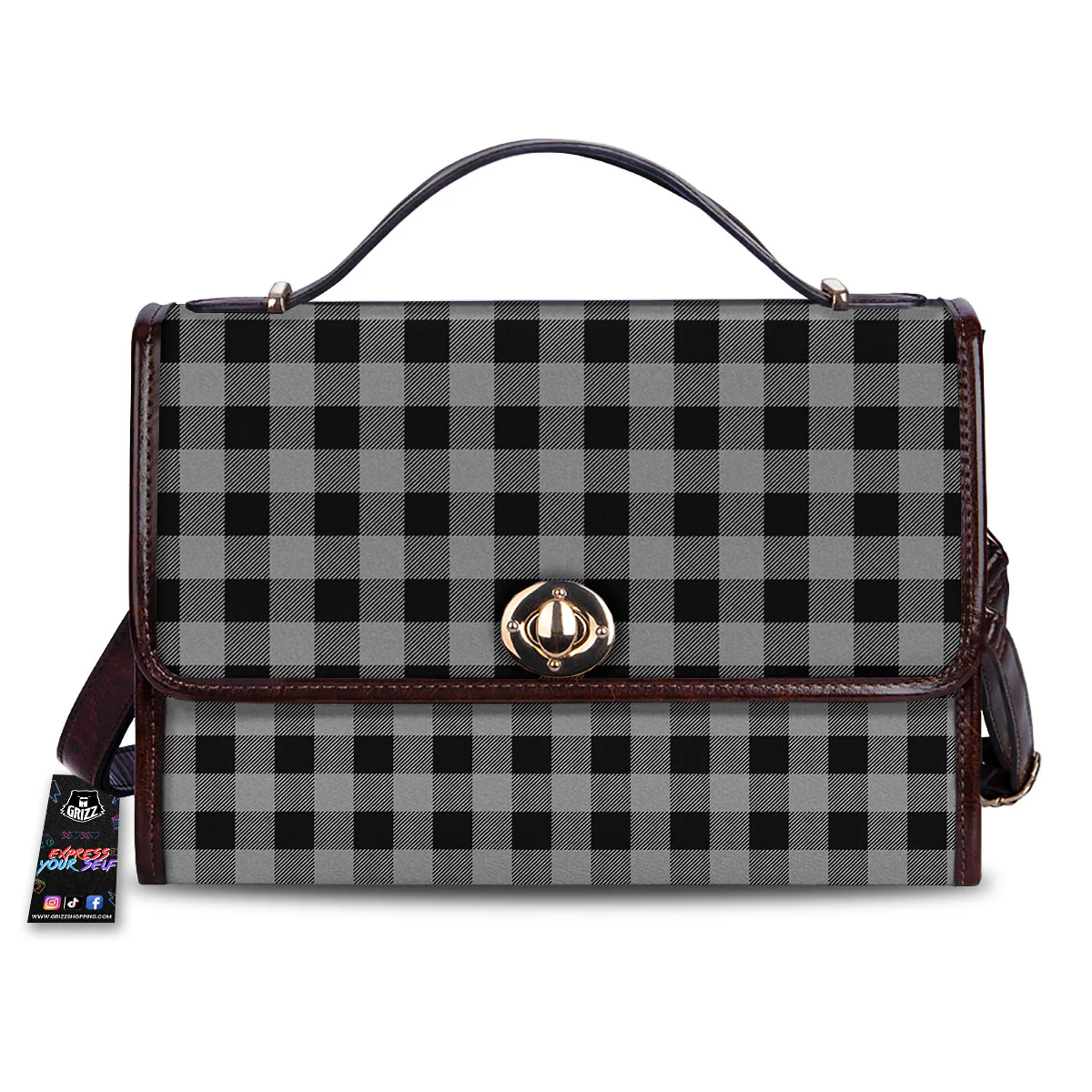 Buffalo Check Light Grey And Black Print Women's Satchel Bag