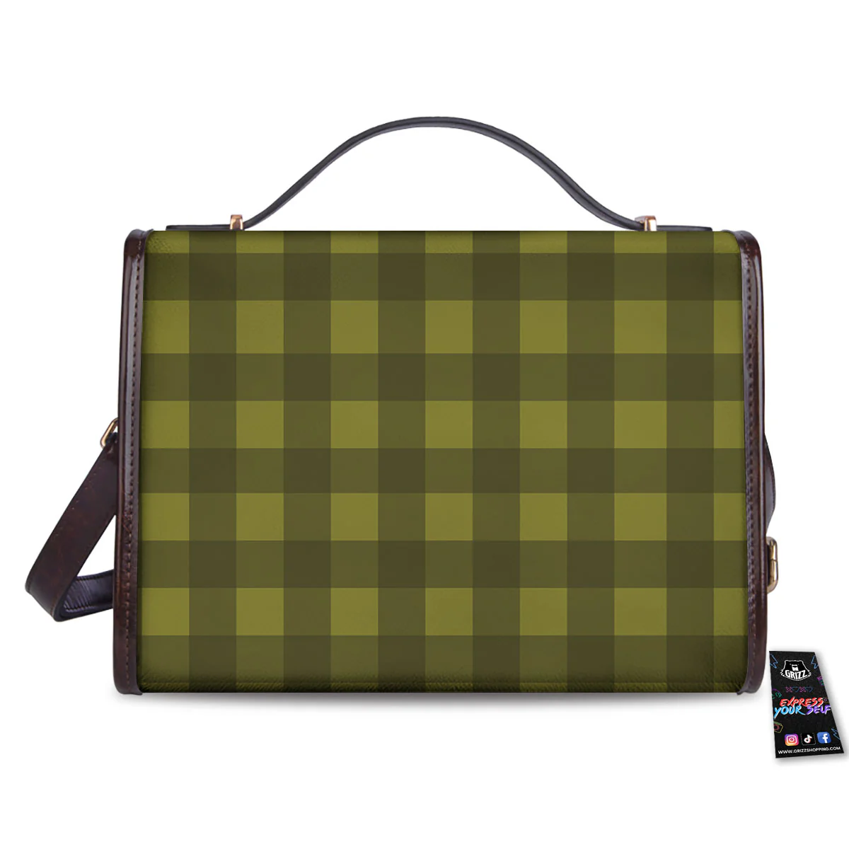 Buffalo Check Olive Green Print Pattern Women's Satchel Bag - Image 2