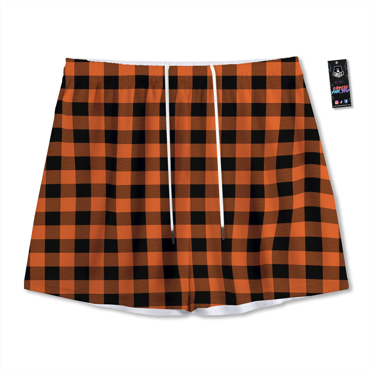 Buffalo Check Orange Print Pattern Mesh Shorts