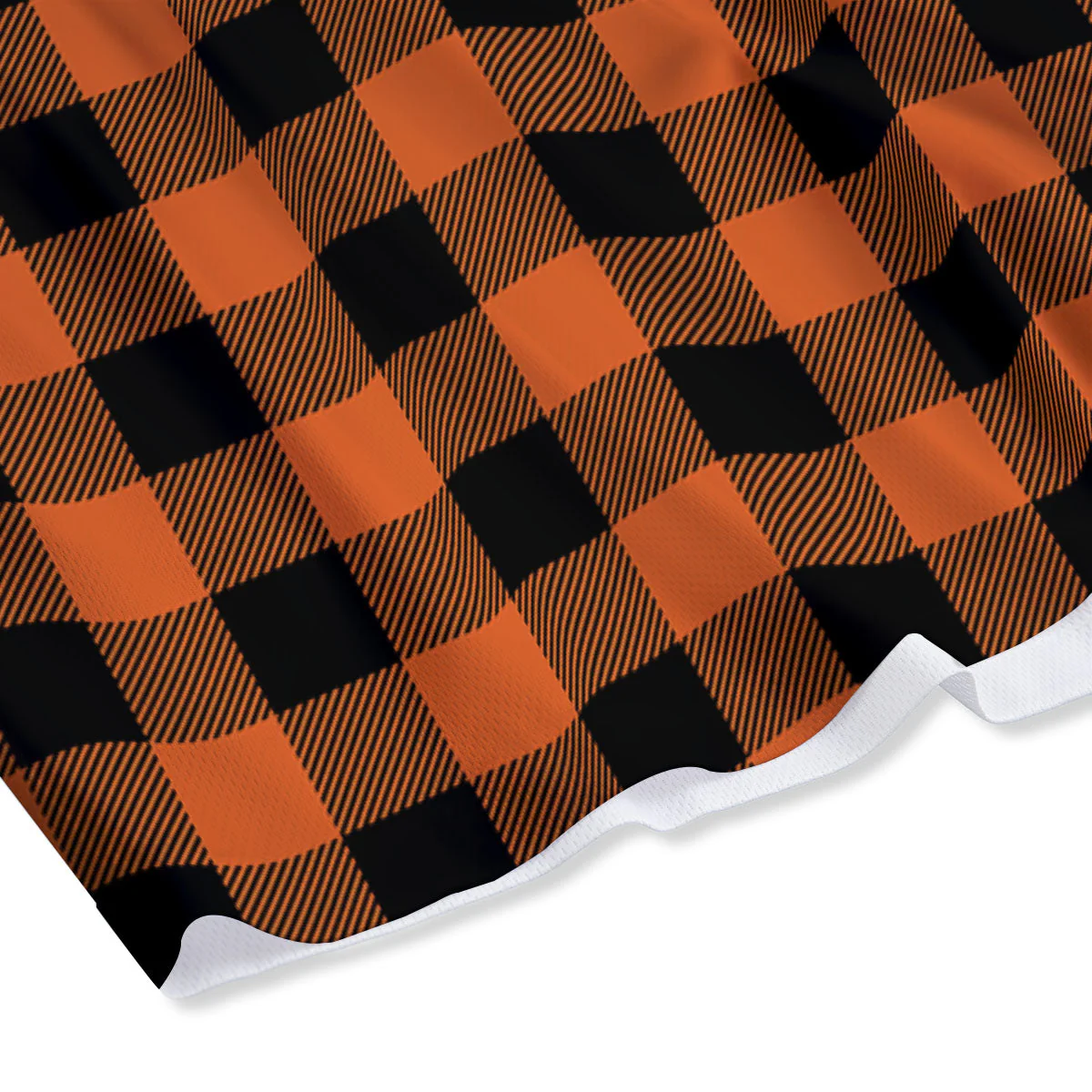 Buffalo Check Orange Print Pattern Mesh Shorts - Image 4