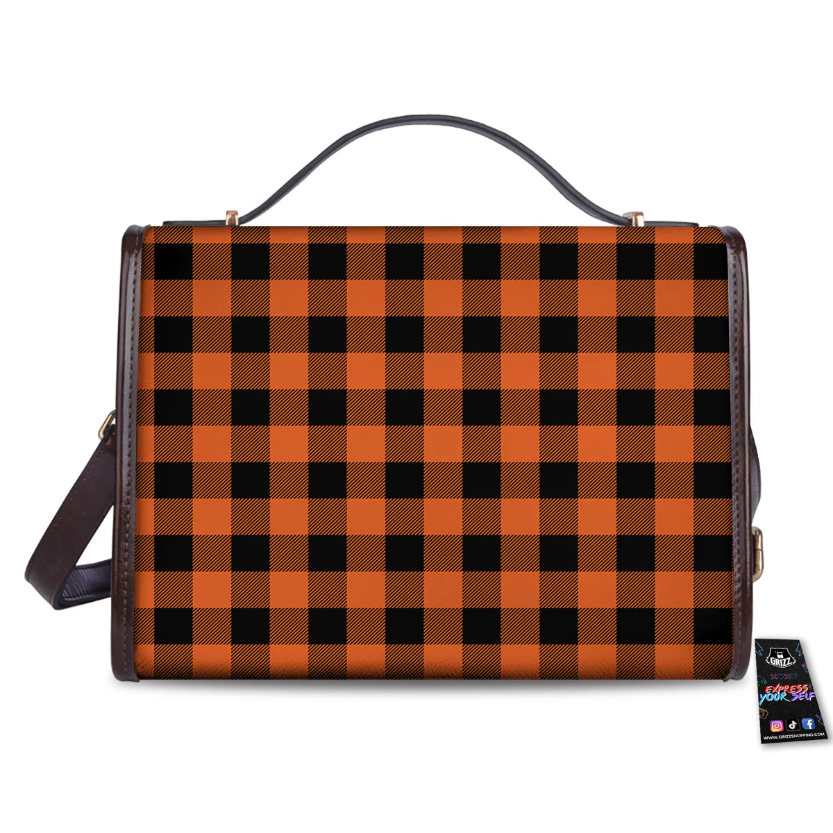 Buffalo Check Orange Print Pattern Women's Satchel Bag - Image 2