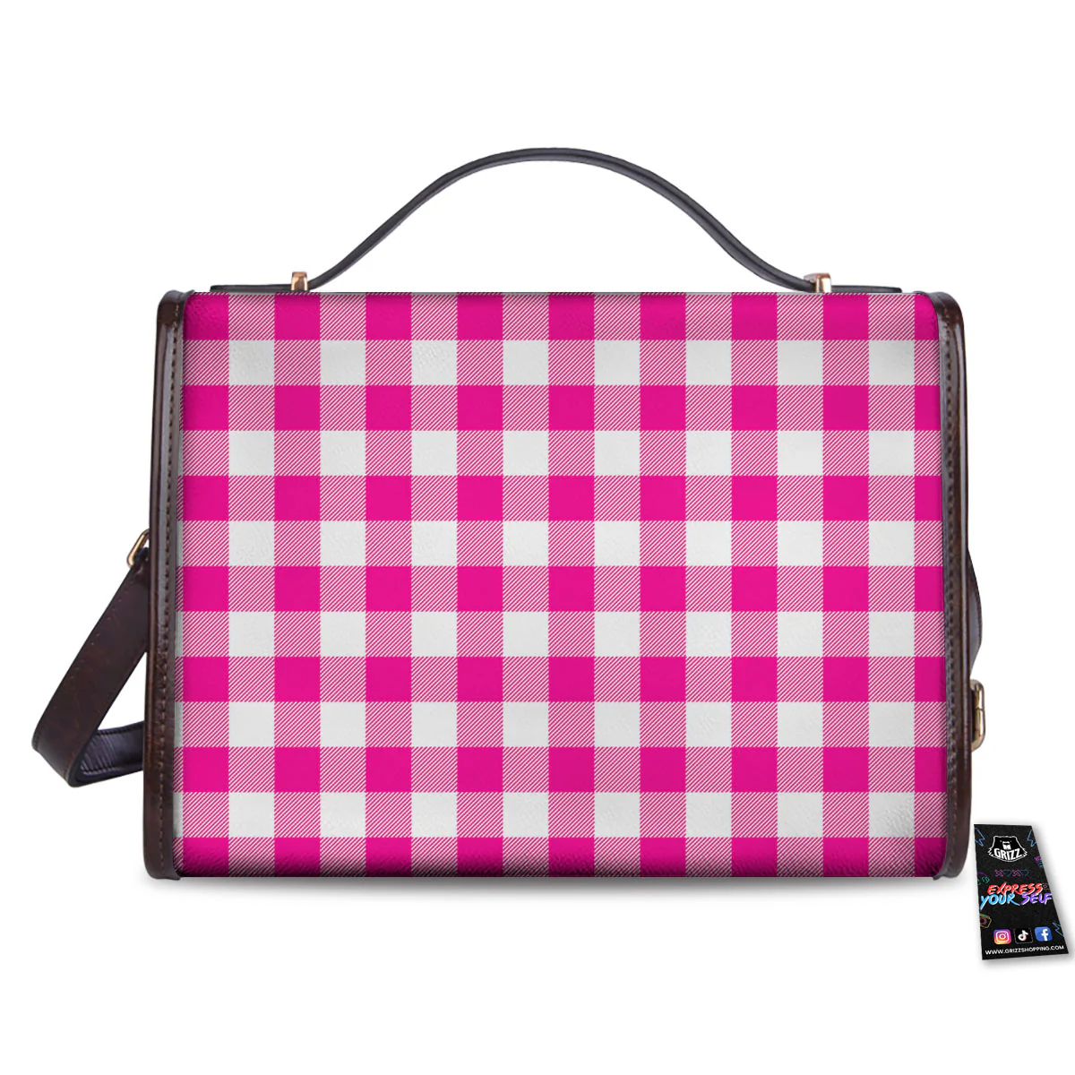 Buffalo Check Pink And White Print Women's Satchel Bag - Image 2