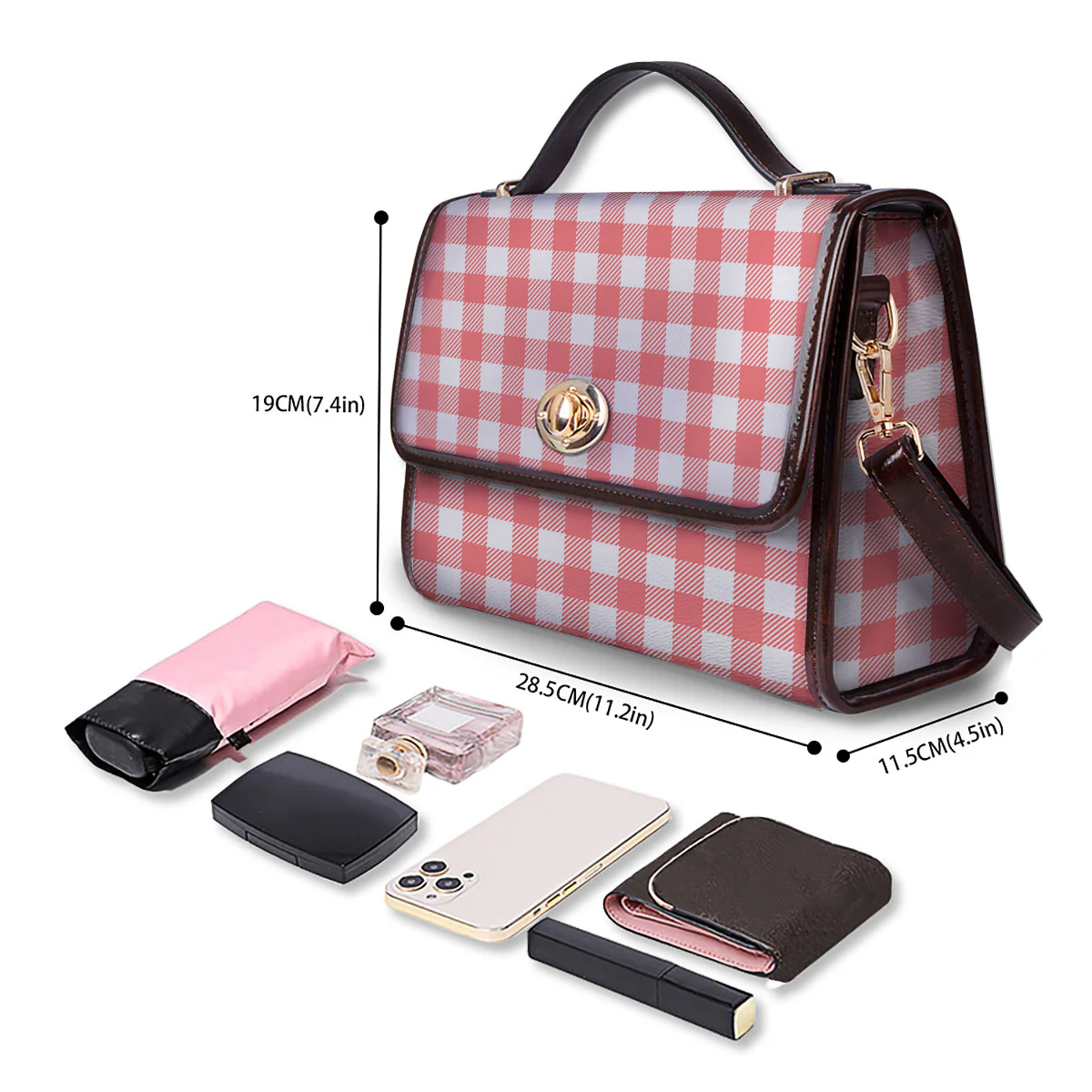 Buffalo Check White And Pink Print Women's Satchel Bag - Image 4