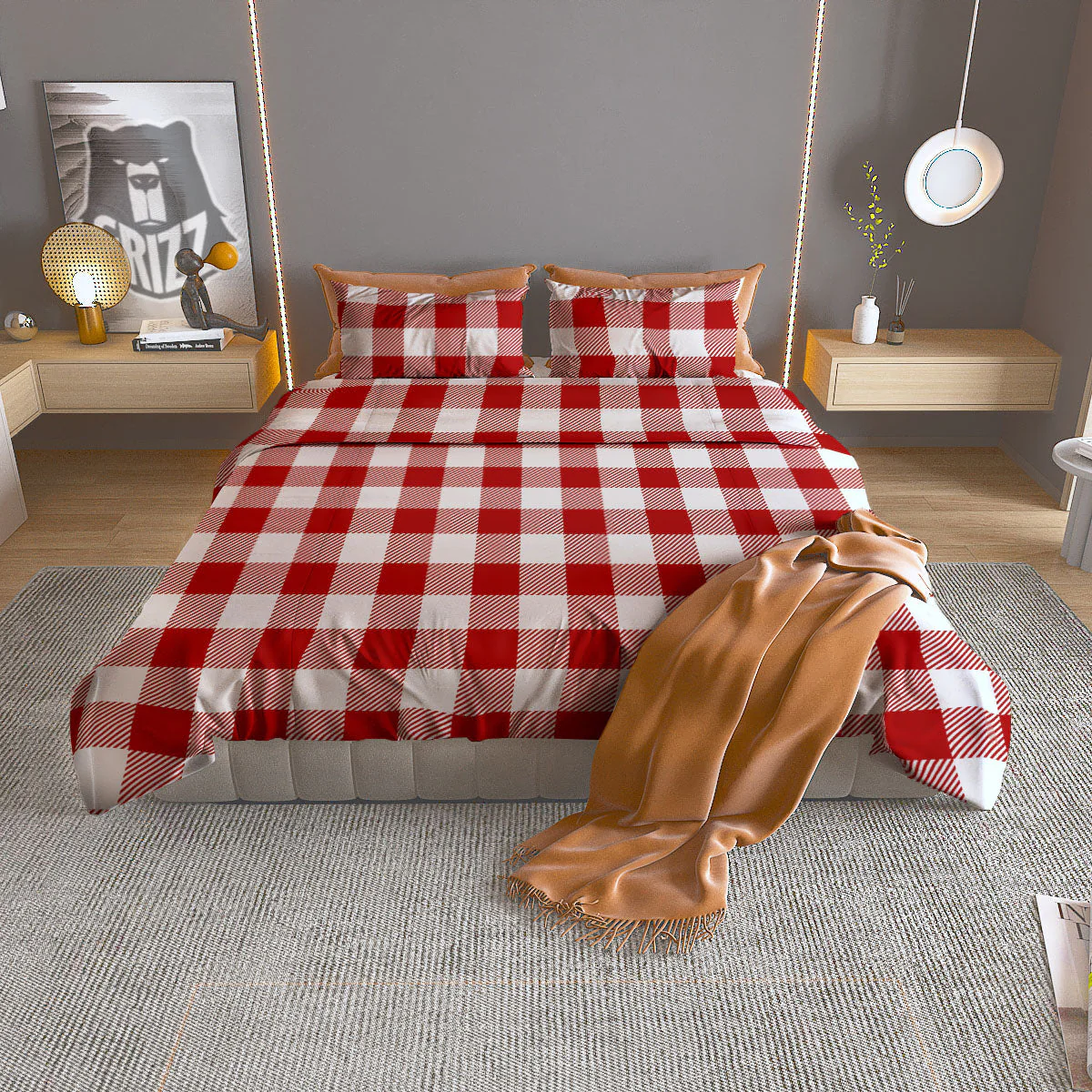 Buffalo Check White And Red Print Duvet Cover Bedding Set