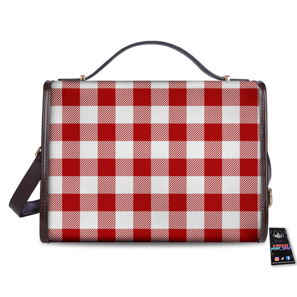 Buffalo Check White And Red Print Women's Satchel Bag - Image 2
