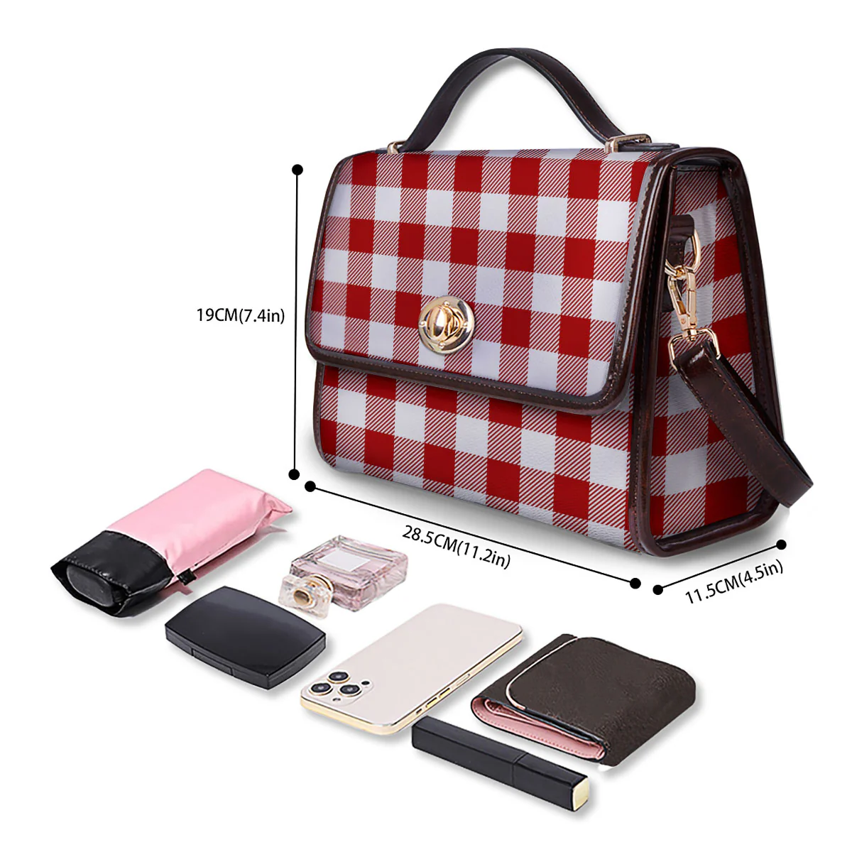 Buffalo Check White And Red Print Women's Satchel Bag - Image 4