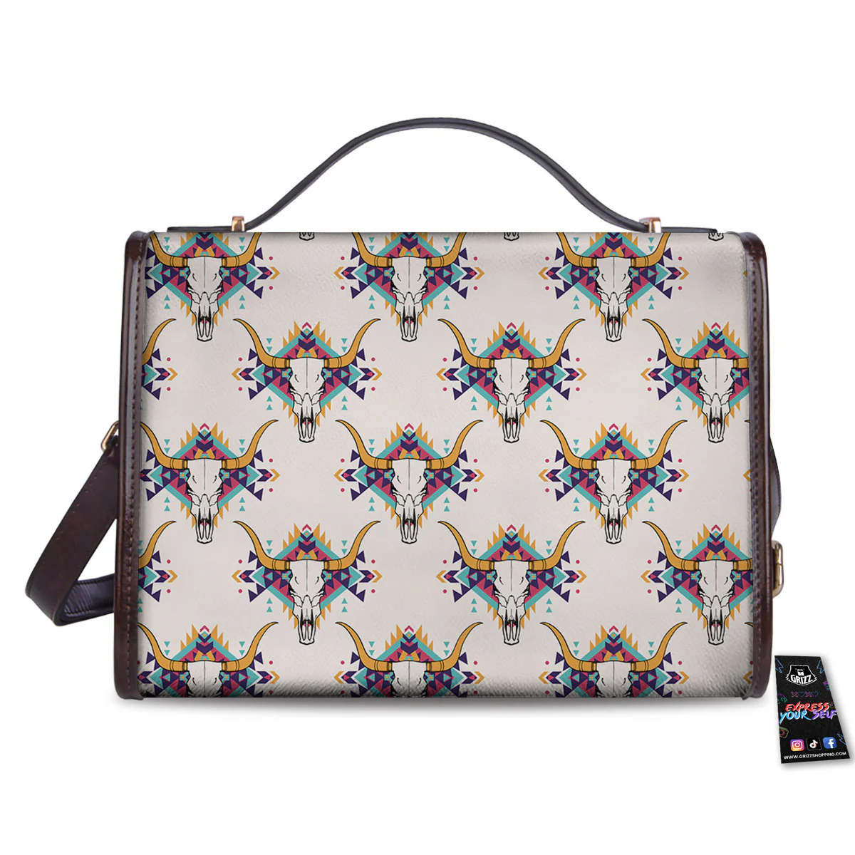 Buffalo Native Print Pattern Women's Satchel Bag - Image 2