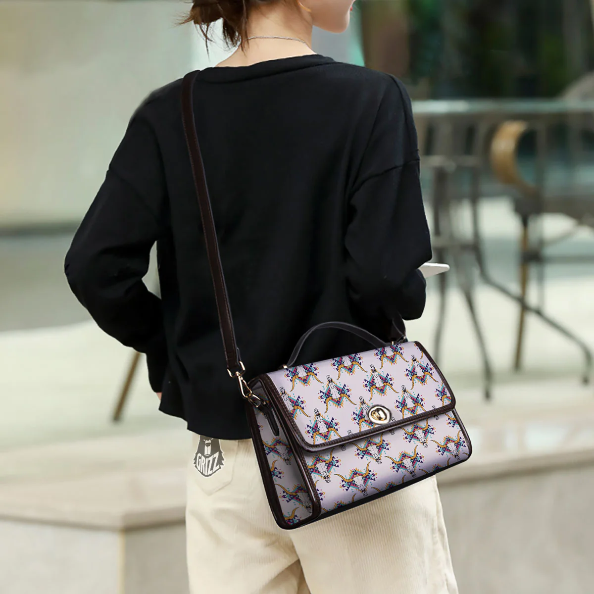 Buffalo Native Print Pattern Women's Satchel Bag - Image 3