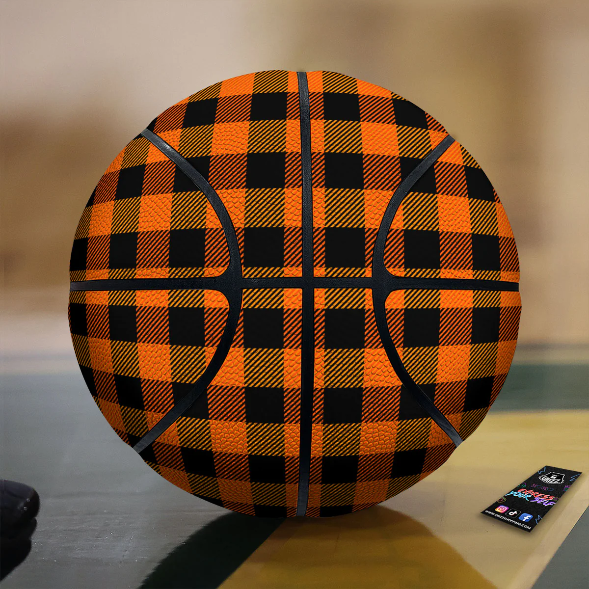 Buffalo Plaid Black And Orange Print Basketball