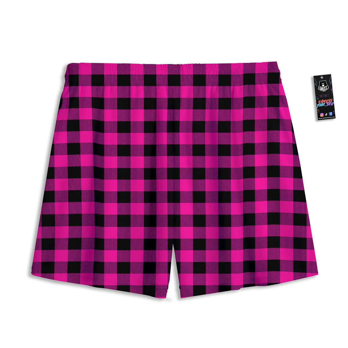 Buffalo Plaid Black And Pink Print Mesh Shorts - Image 2