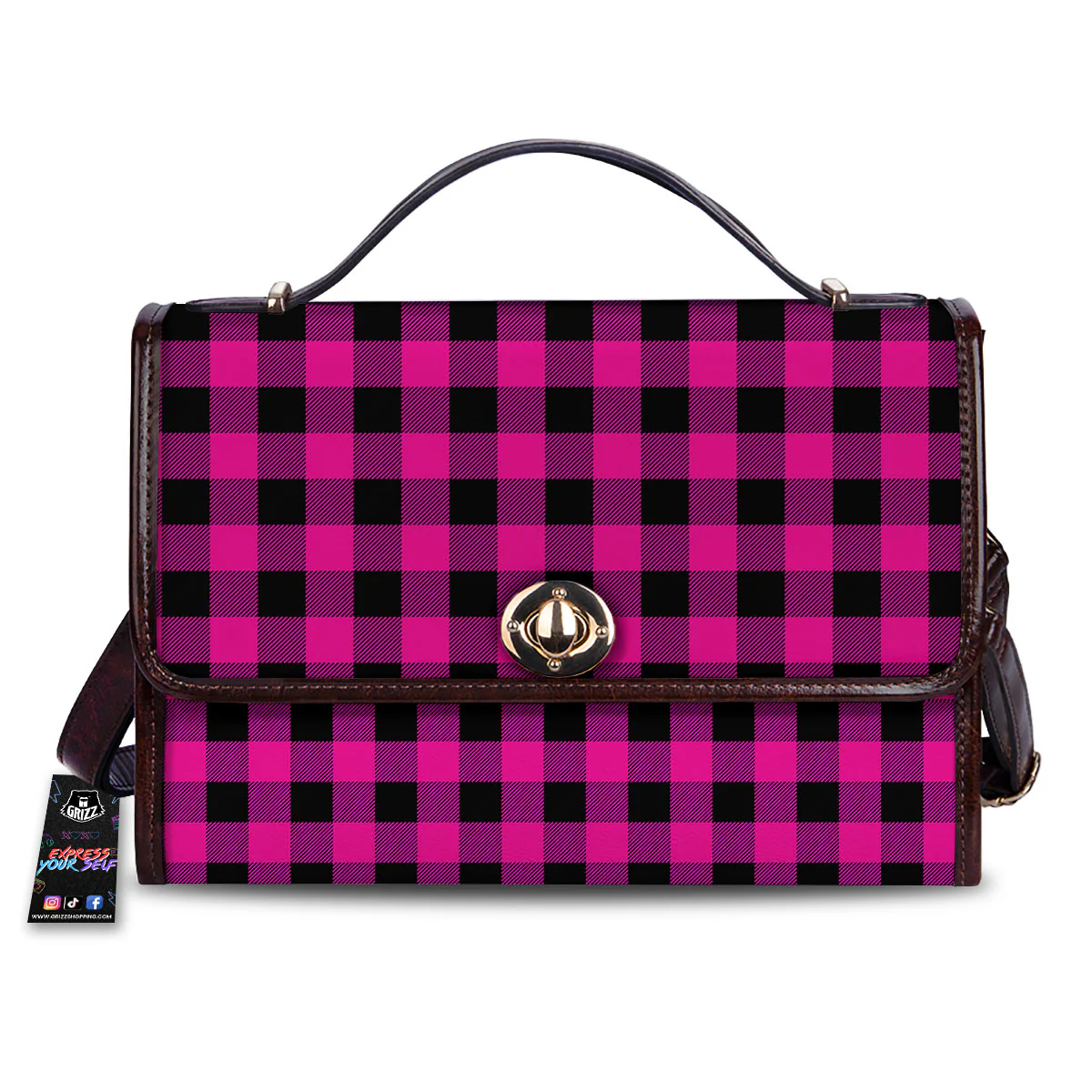 Buffalo Plaid Black And Pink Print Women's Satchel Bag