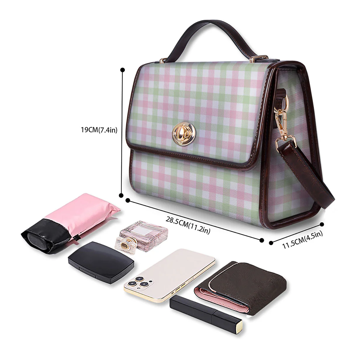 Buffalo Plaid Green And Pink Print Women's Satchel Bag - Image 4