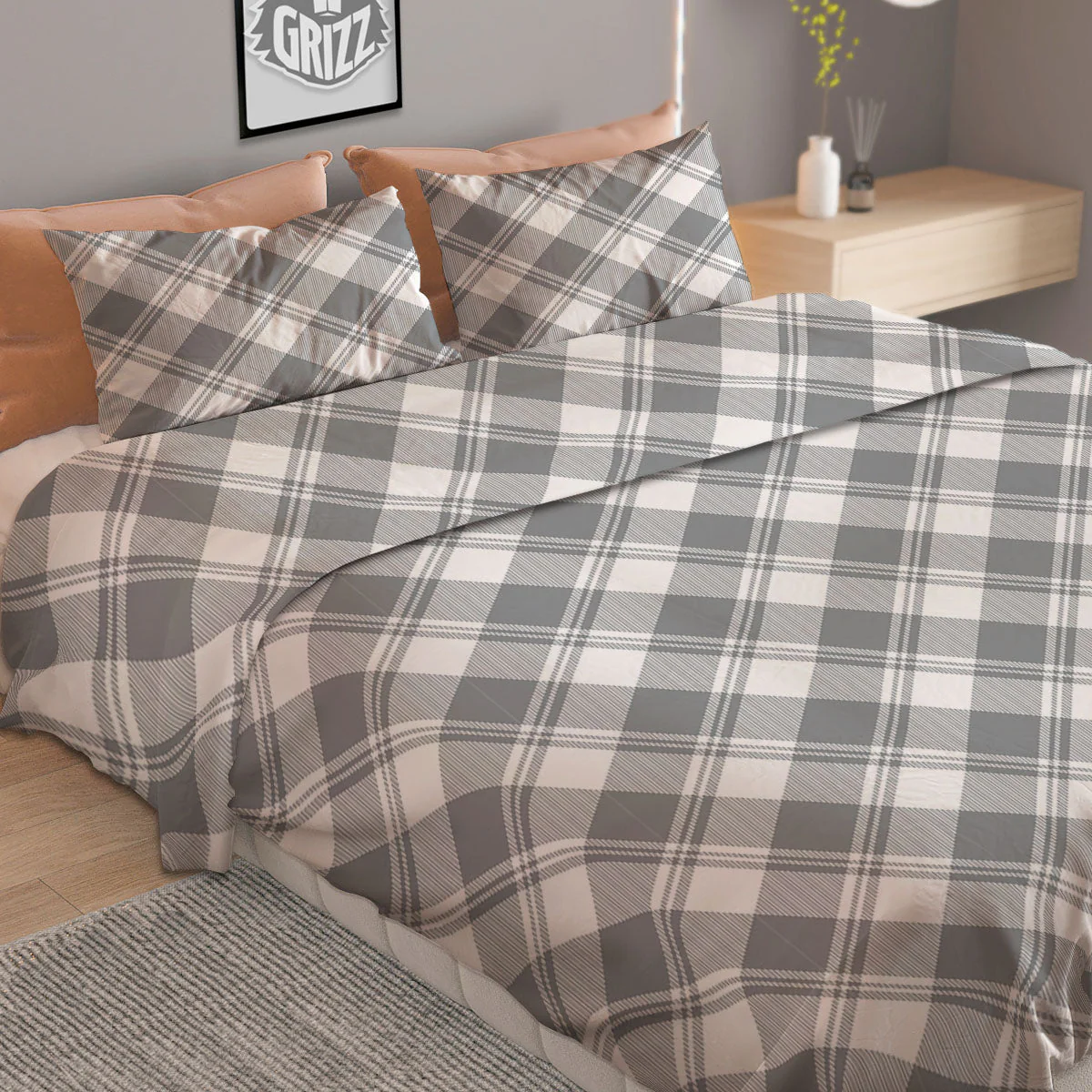 Buffalo Plaid Grey Print Pattern Duvet Cover Bedding Set - Image 2