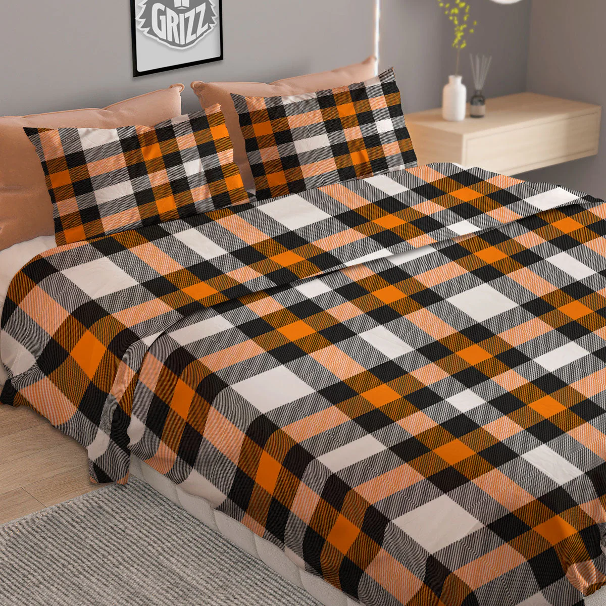 Buffalo Plaid Halloween Print Pattern Duvet Cover Bedding Set - Image 2