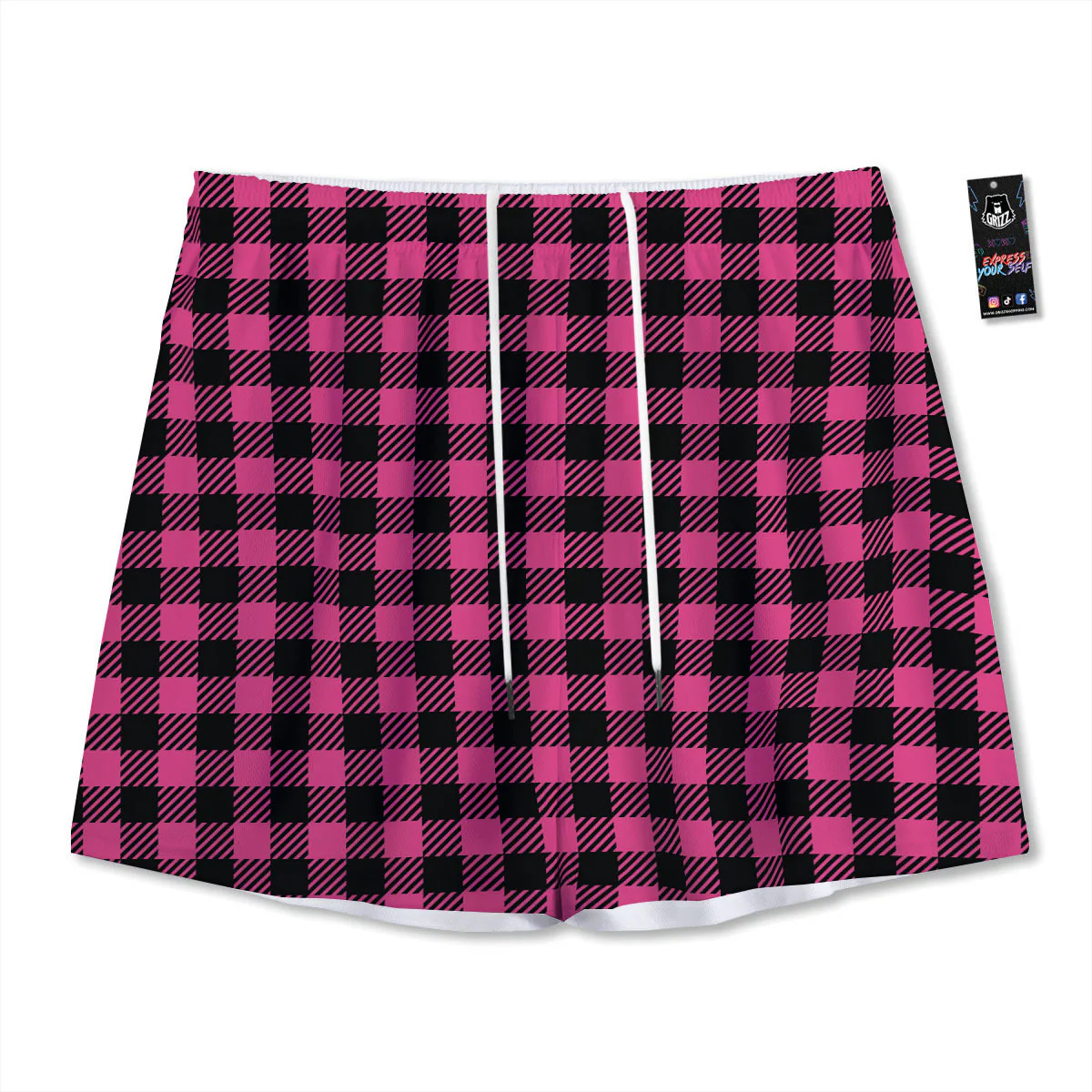 Buffalo Plaid Hot Pink Print Mesh Shorts