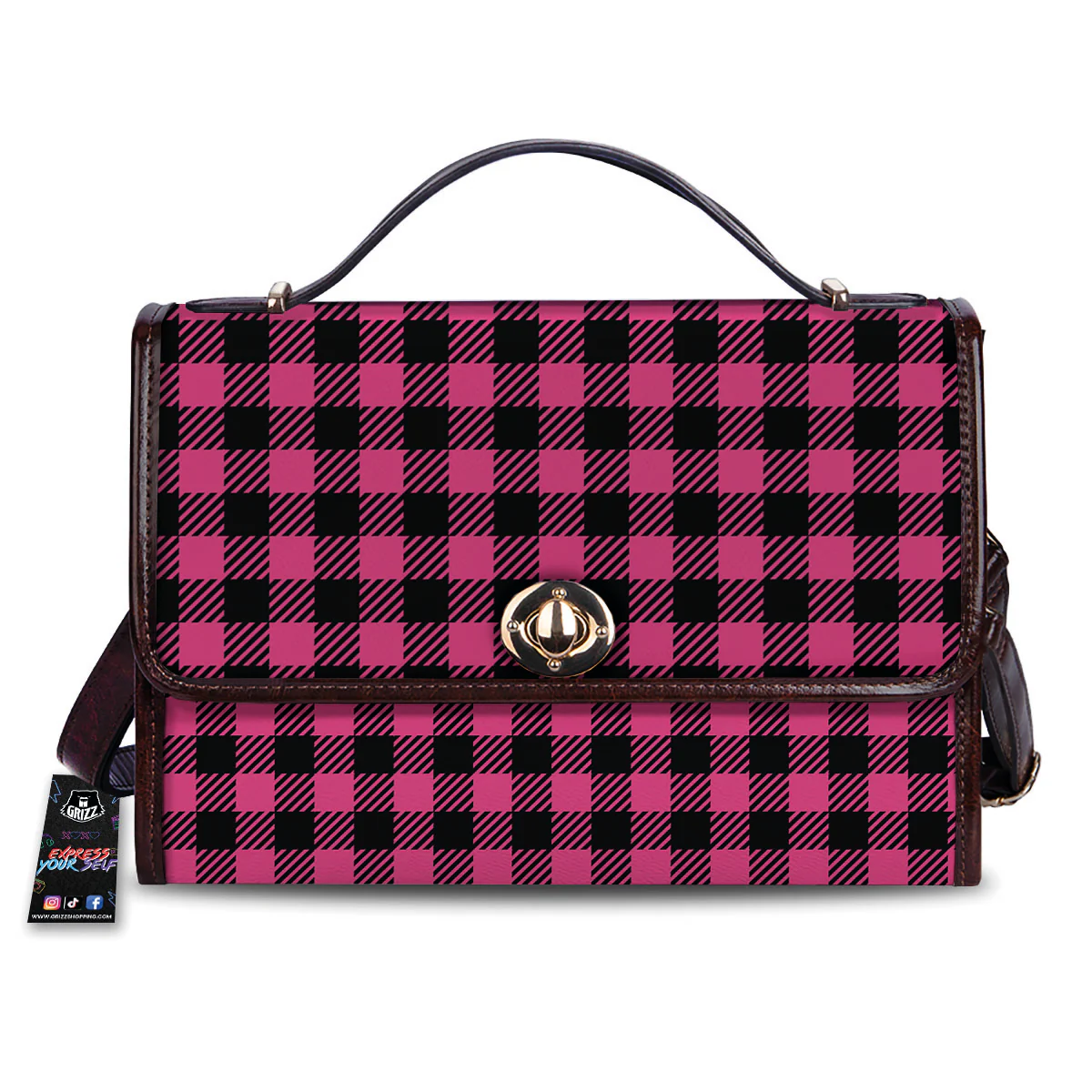 Buffalo Plaid Hot Pink Print Women's Satchel Bag