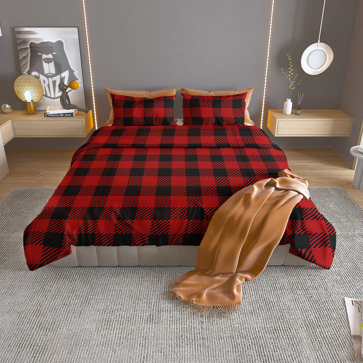 Buffalo Plaid Hot Red Print Duvet Cover Bedding Set