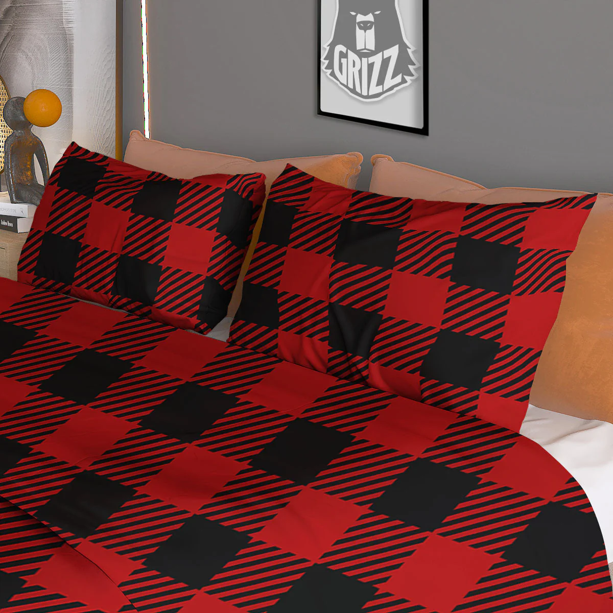 Buffalo Plaid Hot Red Print Duvet Cover Bedding Set - Image 3