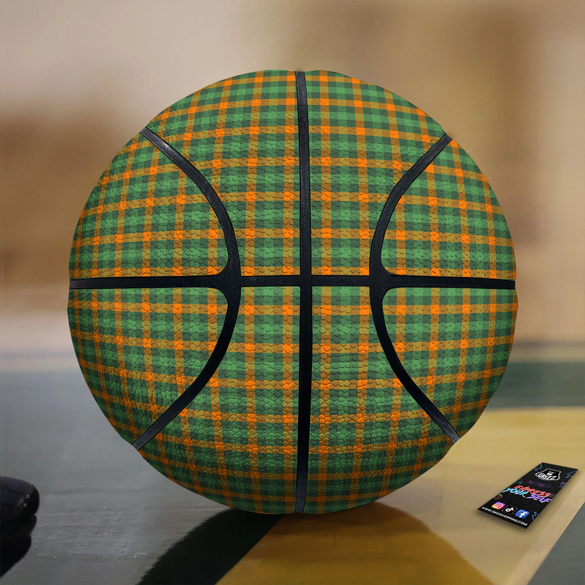Buffalo Plaid Orange And Green Print Basketball