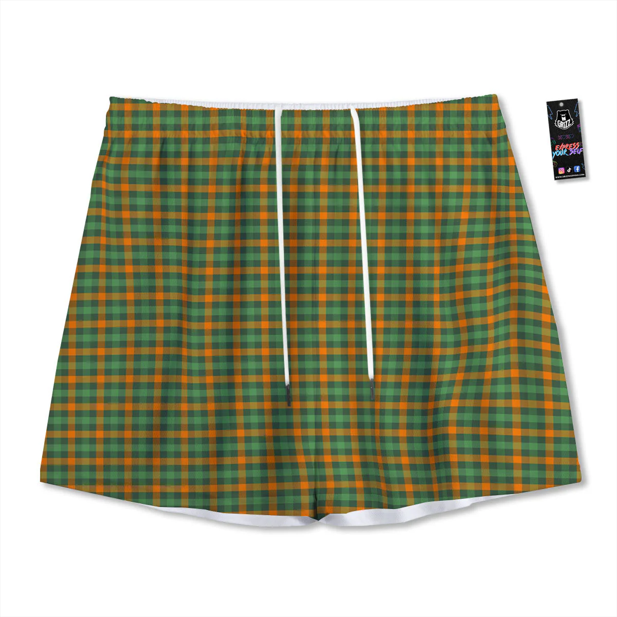 Buffalo Plaid Orange And Green Print Mesh Shorts