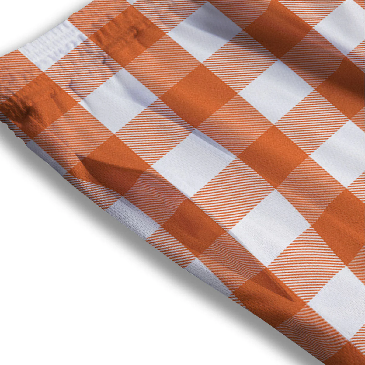 Buffalo Plaid Orange Print Mesh Shorts - Image 3