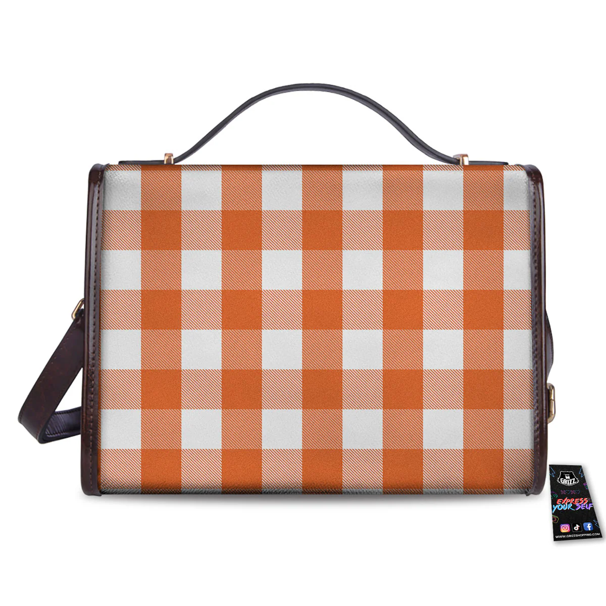 Buffalo Plaid Orange Print Women's Satchel Bag - Image 2